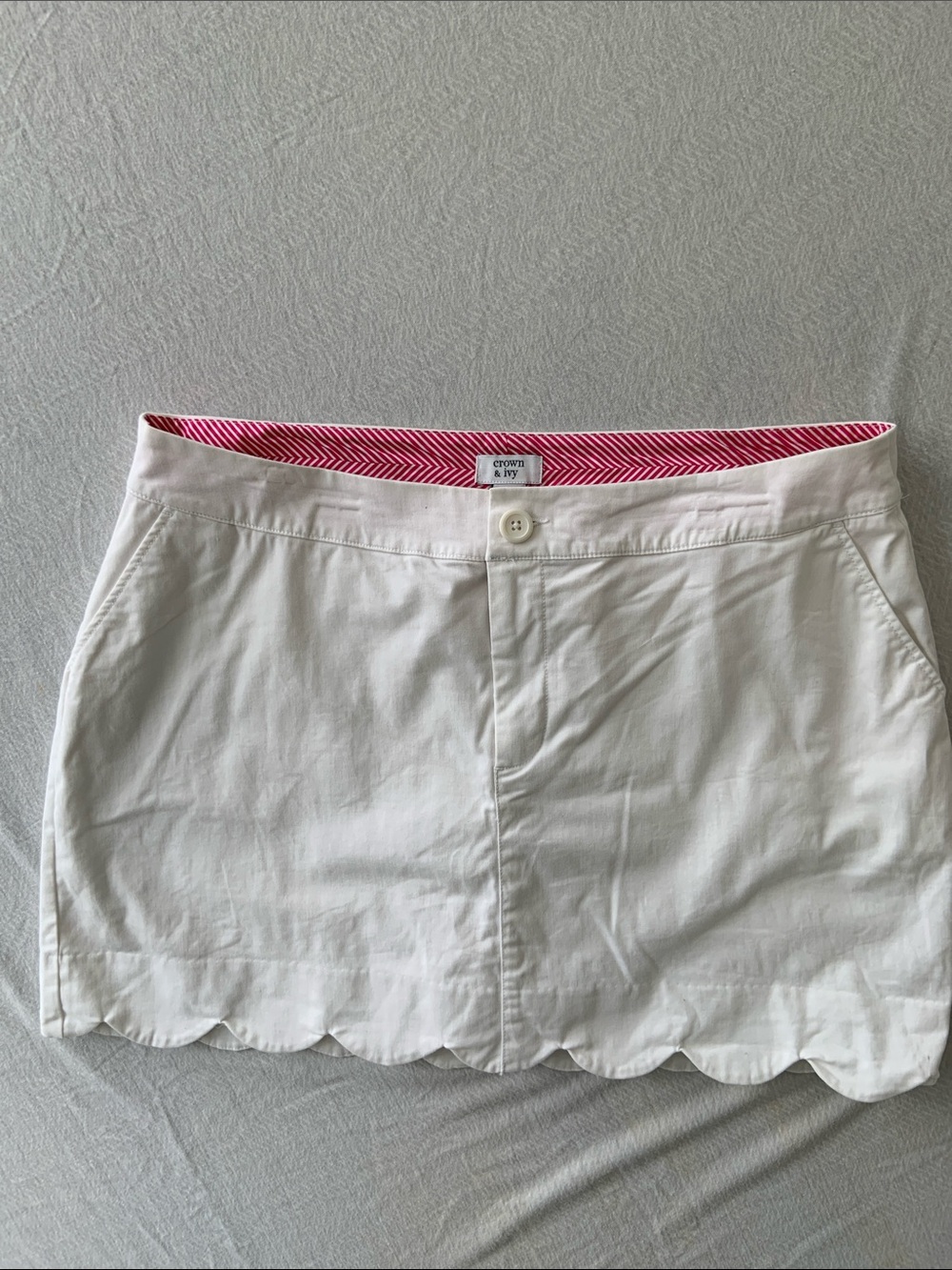 crown & ivy White Skort with Pink Striped Waistband